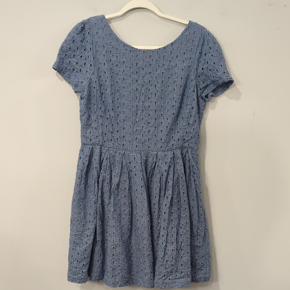 Jack Wills Mini Dress Blue Eyelet Cotton size 10 Lined